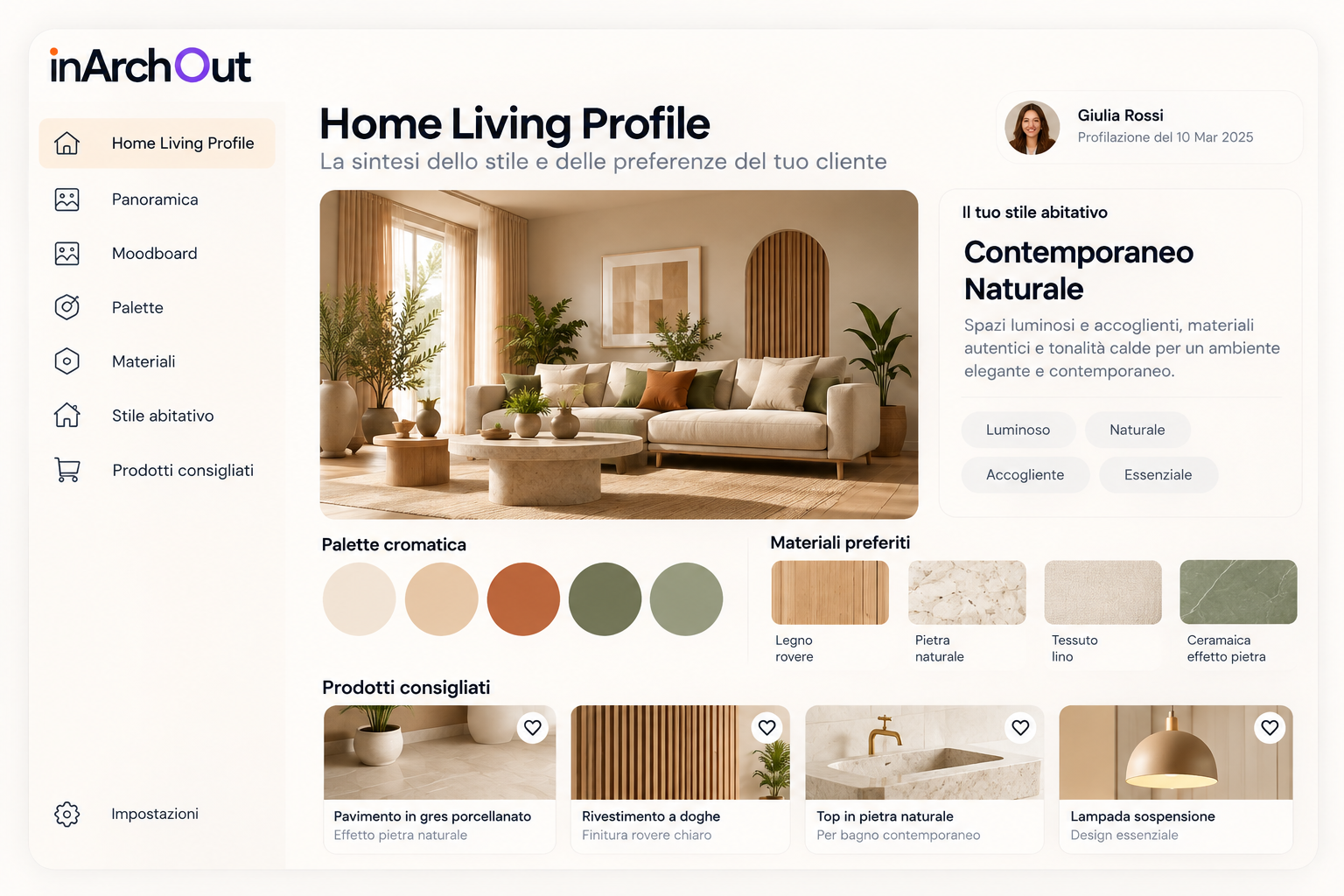 Profilo, palette e materiali InArchOut